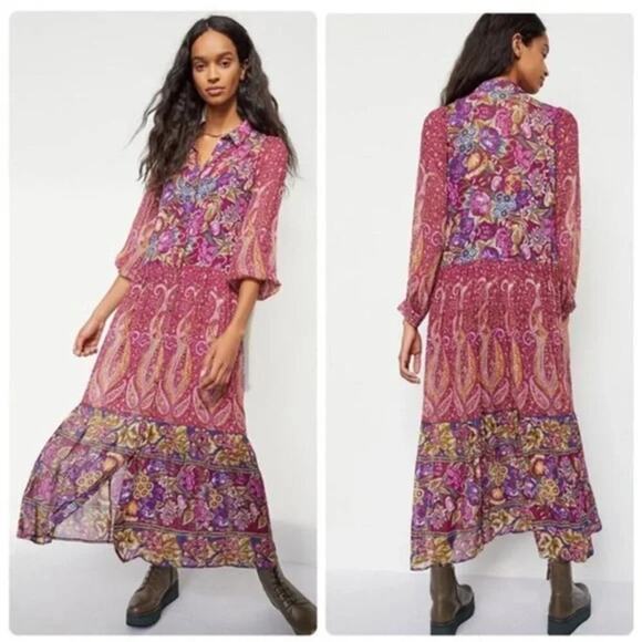 Anthropologie Womens Paisley Maxi Shirtdress Floral Button Front Size Medium NWT - Picture 1 of 8